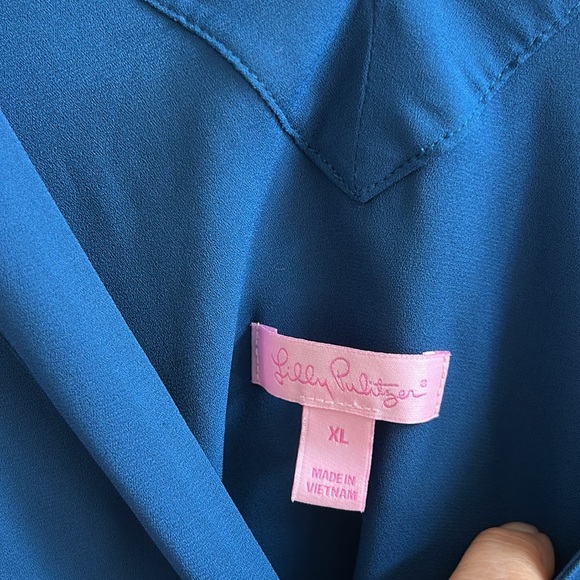 Lilly Pulitzer Blue Double V Neck Flowy Lined Sleeveless Blouse Size XL - Picture 4 of 9